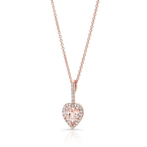 Morganite and Diamond Halo Heart Pendant in 14k Rose Gold 0.24ctw – side profile | RockHer