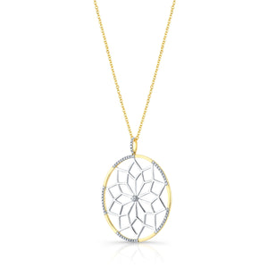 Diamond Snowflake Pendant With Circular Frame in 14k Yellow Gold 0.30ctw, 16-18 Inch Adjustable Rolo Chain – side profile | RockHer