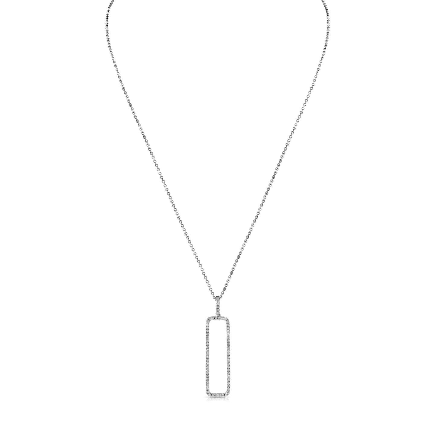 Diamond Open Rectangle Necklace In 14k White Gold 0.42ctw, 18 Inch Rolo Chain