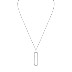 Diamond Open Rectangle Necklace In 14k White Gold 0.42ctw, 18 Inch Rolo Chain – detail view | RockHer