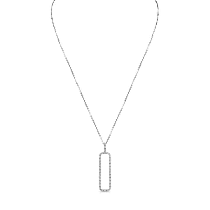 Diamond Open Rectangle Necklace In 14k White Gold 0.42ctw, 18 Inch Rolo Chain