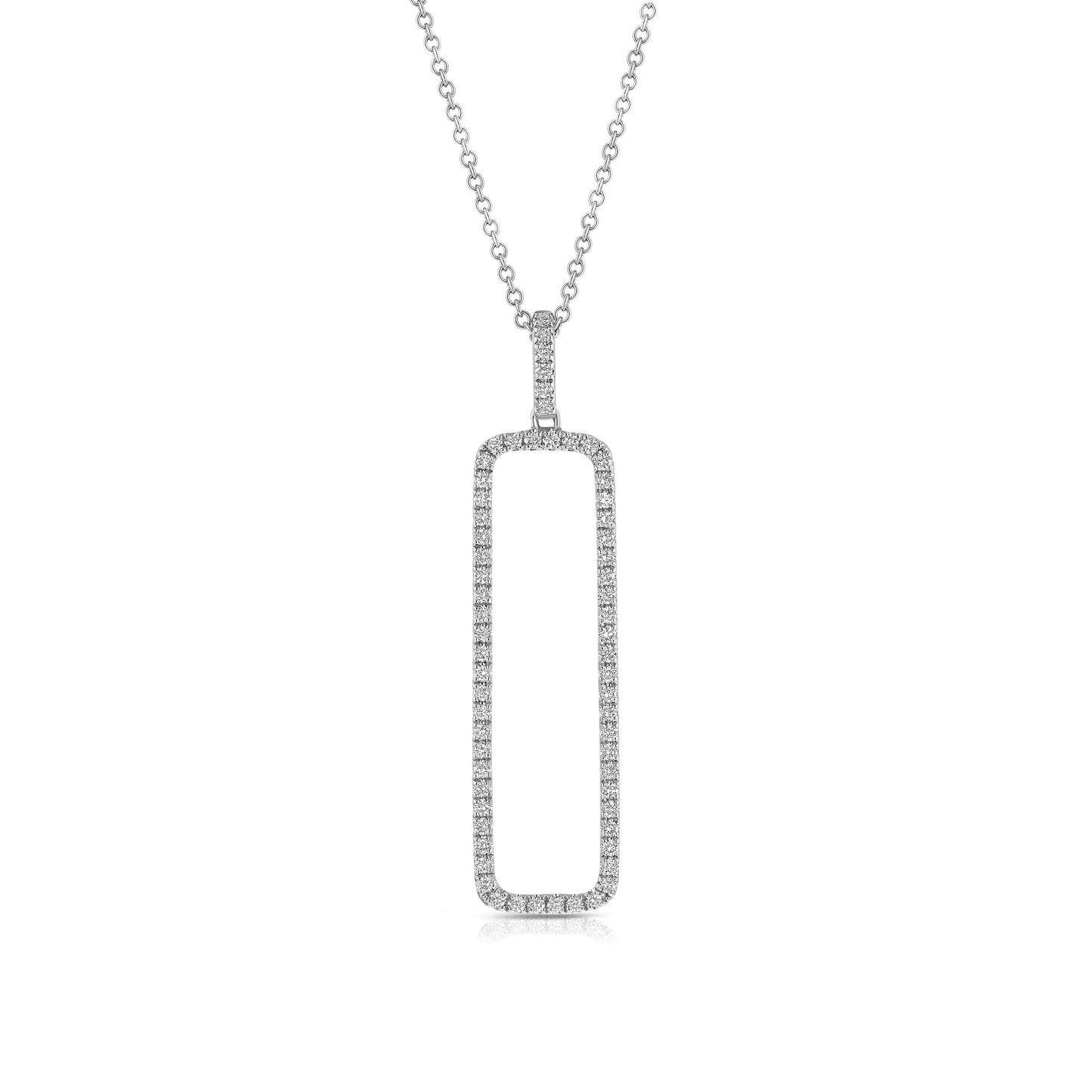 Diamond Open Rectangle Necklace In 14k White Gold 0.42ctw, 18 Inch Rolo Chain