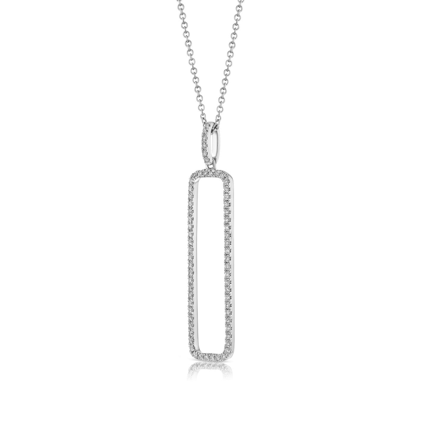 Diamond Open Rectangle Necklace In 14k White Gold 0.42ctw, 18 Inch Rolo Chain
