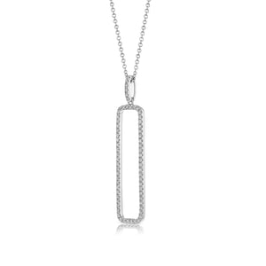 Diamond Open Rectangle Necklace In 14k White Gold 0.42ctw, 18 Inch Rolo Chain – side profile | RockHer