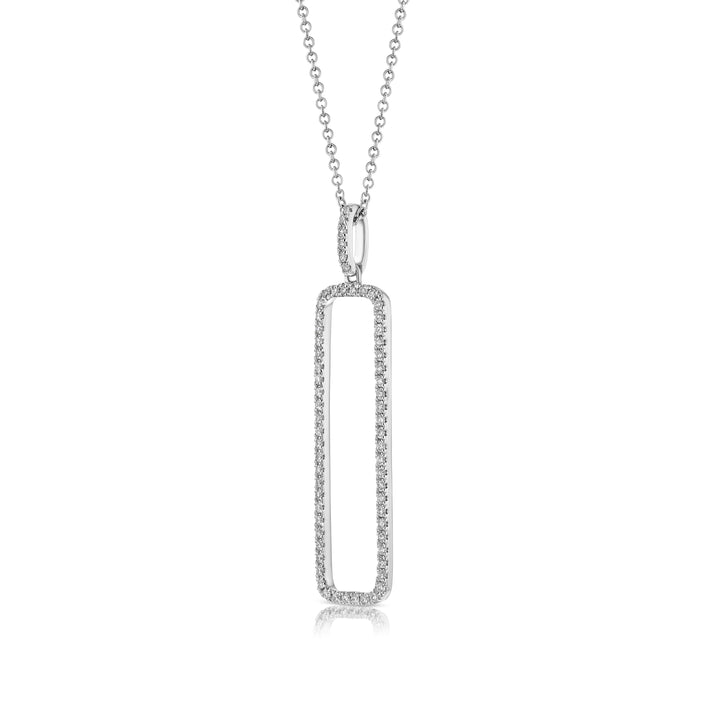 Diamond Open Rectangle Necklace In 14k White Gold 0.42ctw, 18 Inch Rolo Chain