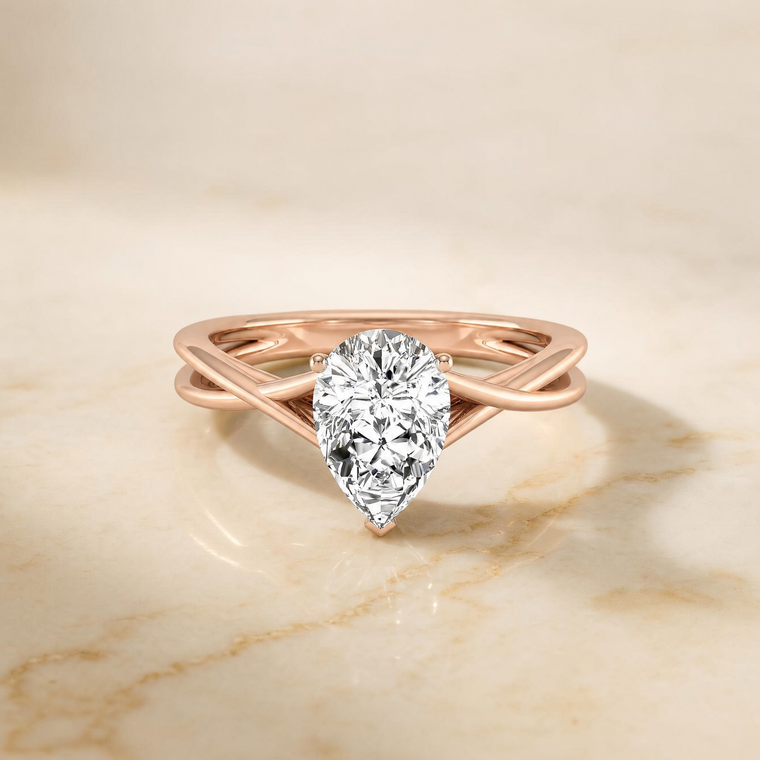 The Grace Twisted Shank Hidden Halo Solitaire Princess Cut Engagement Ring Setting in 14K Rose Gold