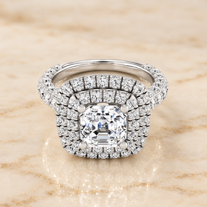 The Dinah Double Halo Asscher Cut Engagement Ring Setting in 18K White Gold