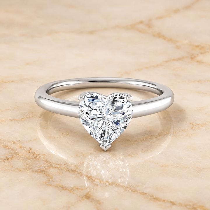 The Viola Contemporary Comfort Fit Flat Shank Solitaire Heart Engagement Ring Setting in Platinum