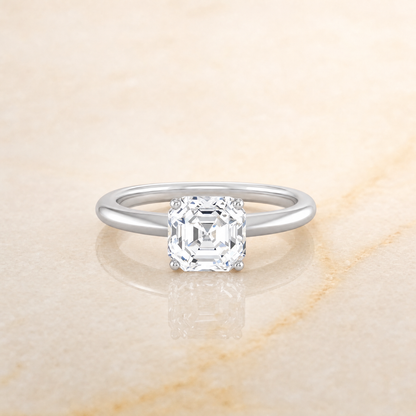 The Isolde Petite Knife Edge Solitaire Asscher Cut Engagement Ring Setting in 18K White Gold