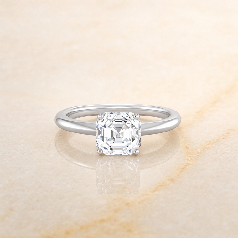 The Isolde Petite Knife Edge Solitaire Asscher Cut Engagement Ring Setting in Platinum