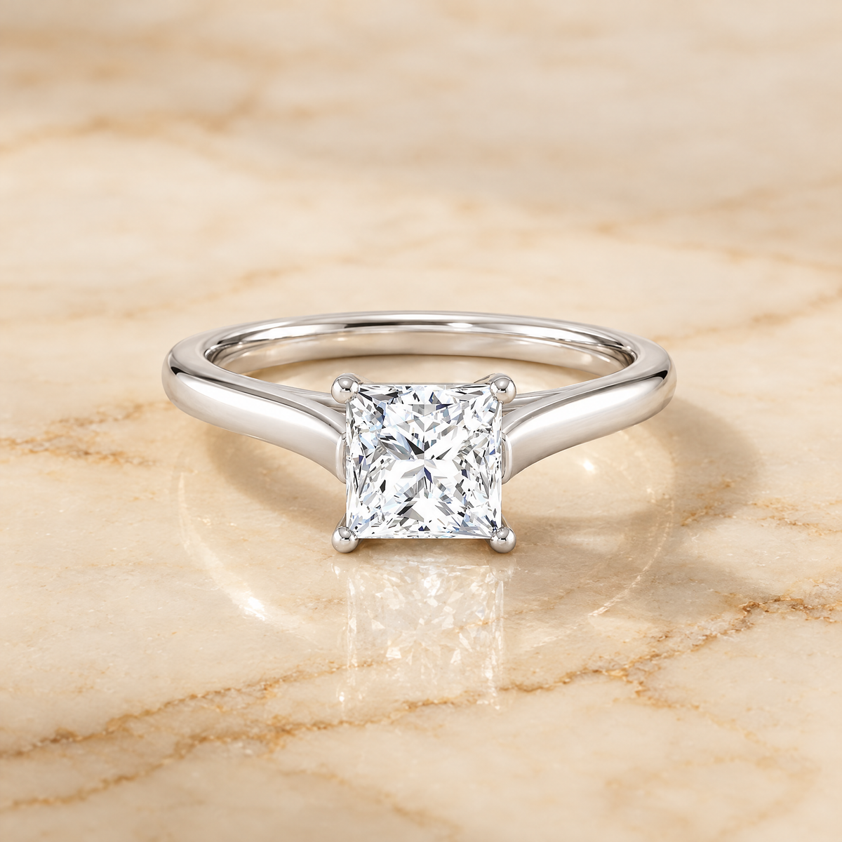 The Juliette Elegant Cathedral Squared Edge Solitaire Princess Cut Engagement Ring Setting in 18K White Gold