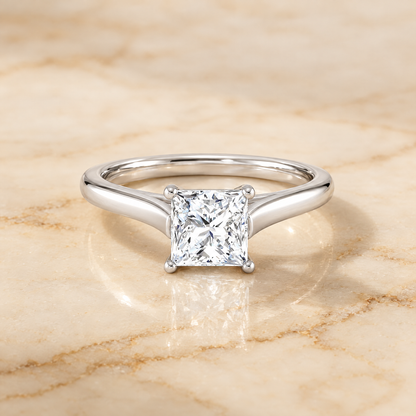 The Juliette Elegant Cathedral Squared Edge Solitaire Princess Cut Engagement Ring Setting in 18K White Gold