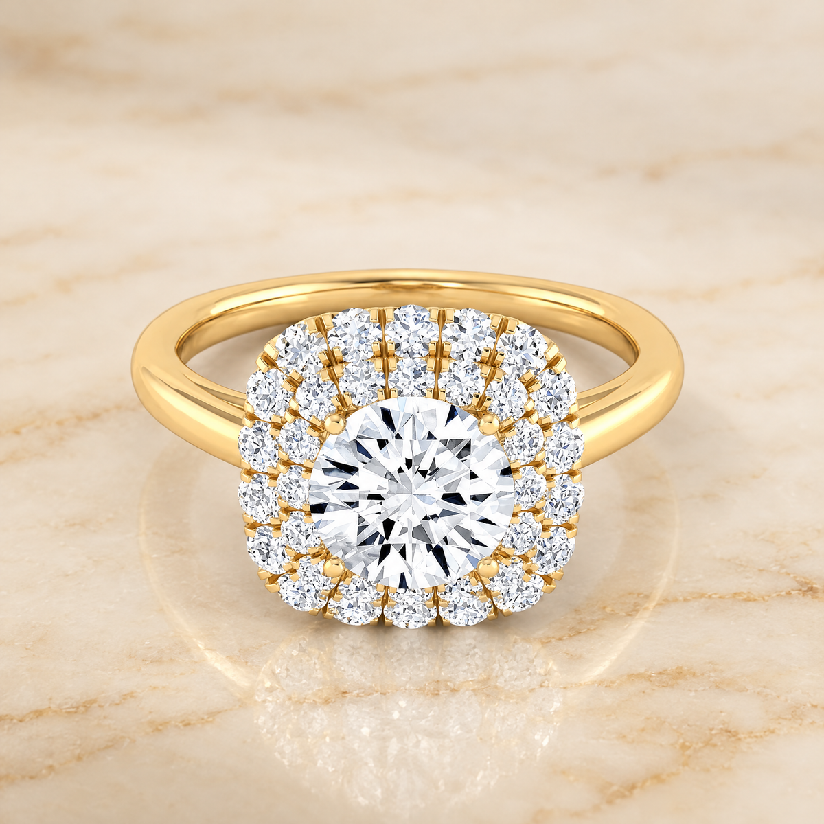 The Goldy Stair Double Halo Round Engagement Ring Setting in 18K Yellow Gold