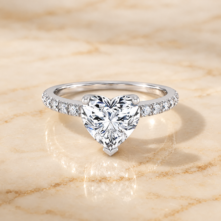 The Norah Classic Linear French Pavé Heart Engagement Ring Setting in 18K White Gold