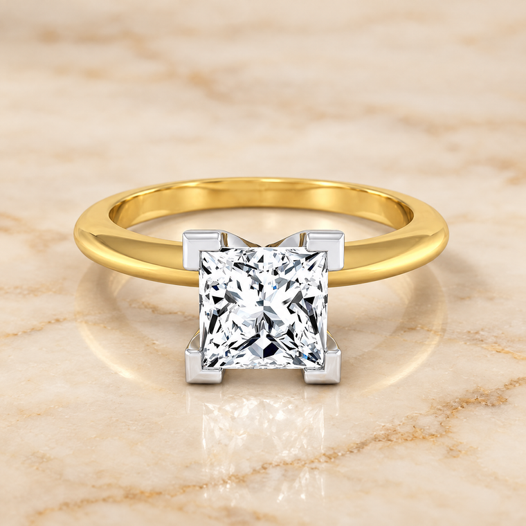 The Lolette Classic Low Base Solitaire Princess Cut Engagement Ring Setting in 18K Yellow Gold