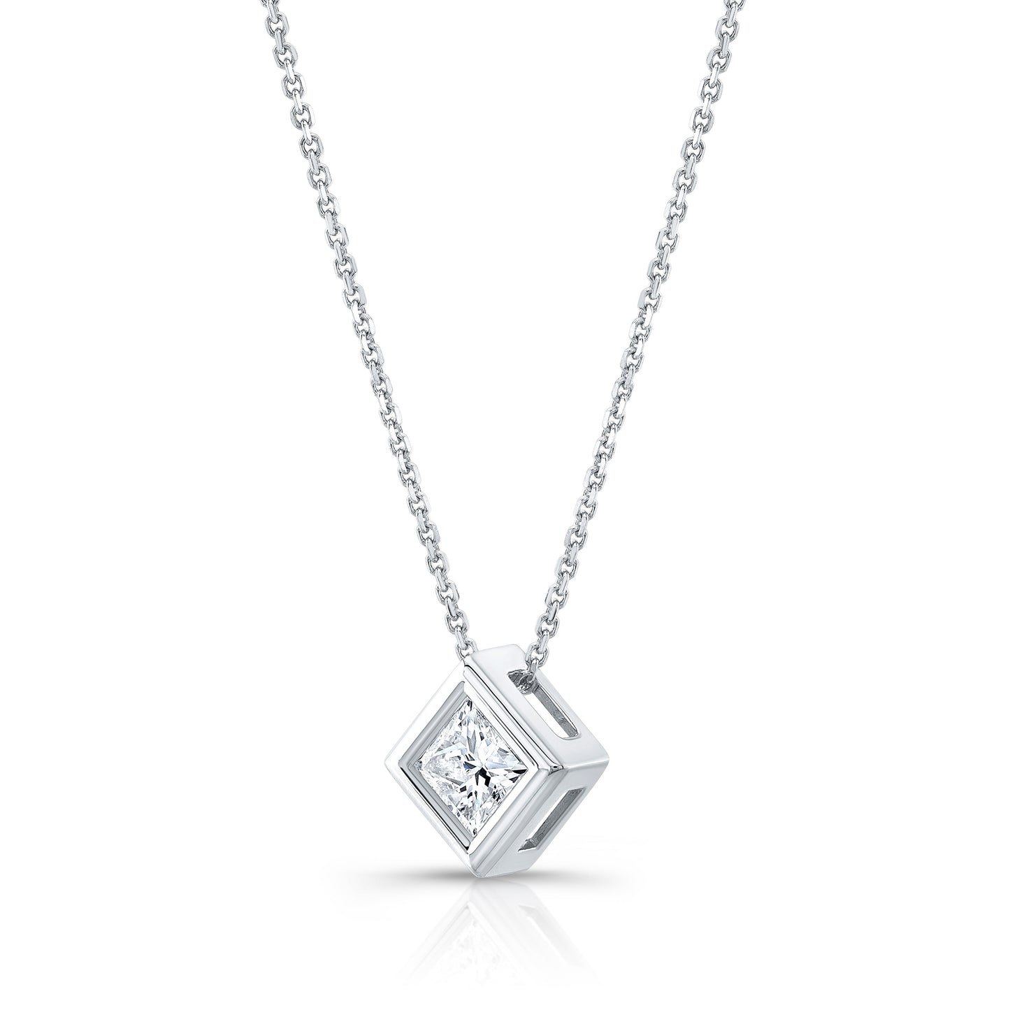 Natural Diamond Princess Solitaire Pendant 1-1/2 ct t.w. in White Gold