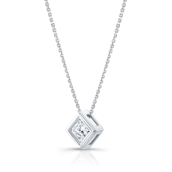 Natural Diamond Princess Solitaire Pendant 1-1/2 ct t.w. in White Gold