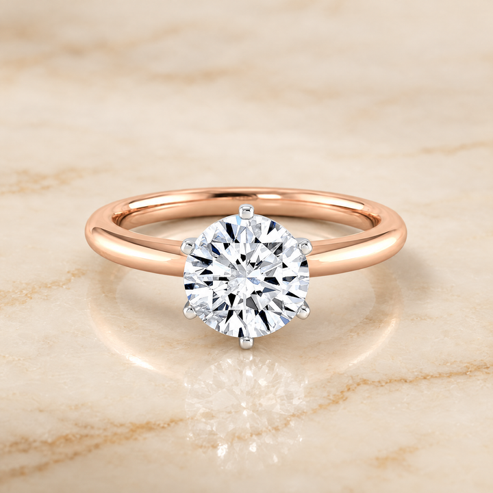 The Elsa Timeless Comfort Fit Rounded Solitaire Round Engagement Ring Setting in 14K Rose Gold