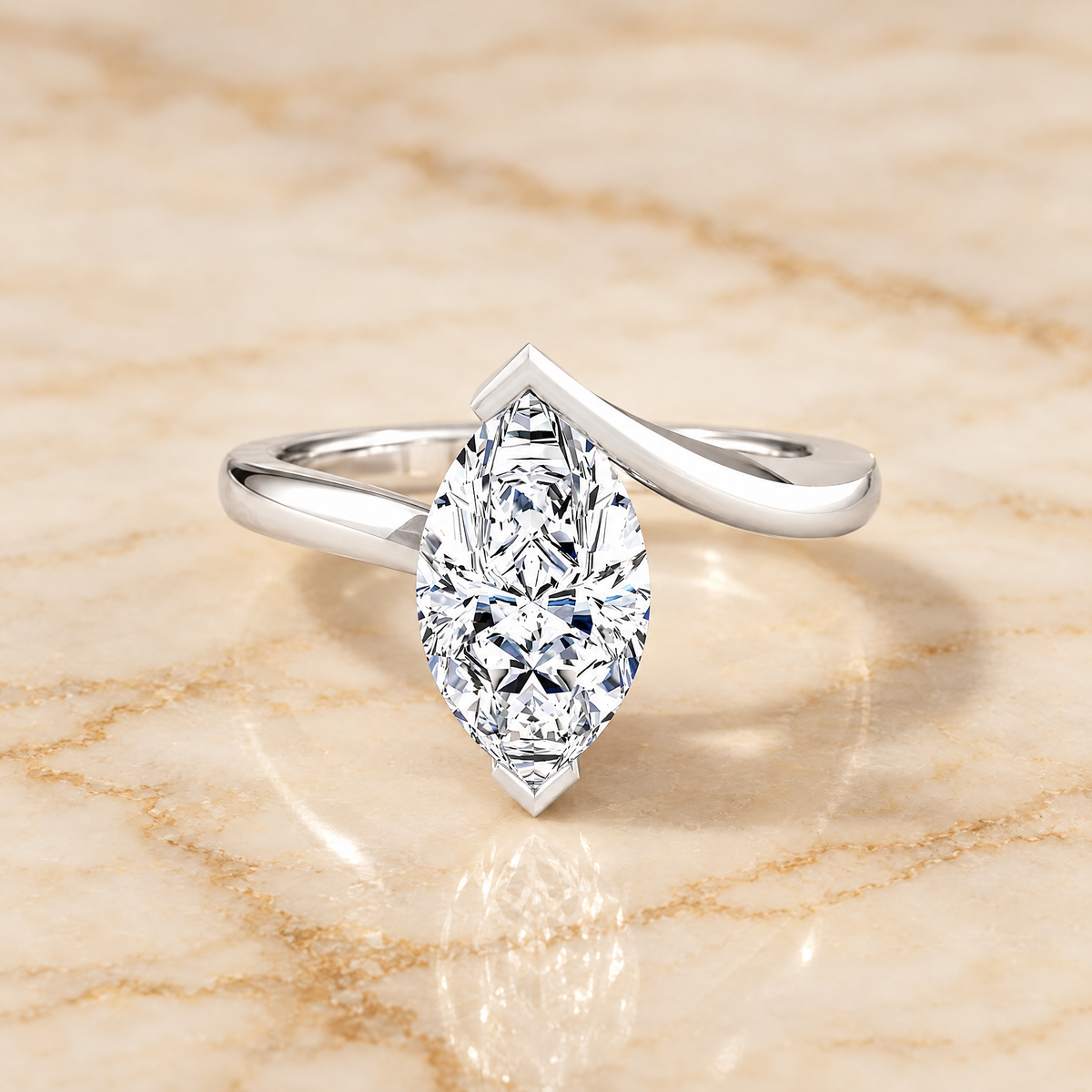 The Julia Bezel Tension Set Solitaire Marquise Engagement Ring Setting in Platinum