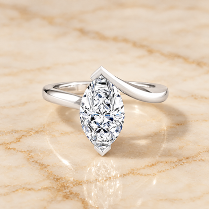 The Julia Bezel Tension Set Solitaire Marquise Engagement Ring Setting in Platinum