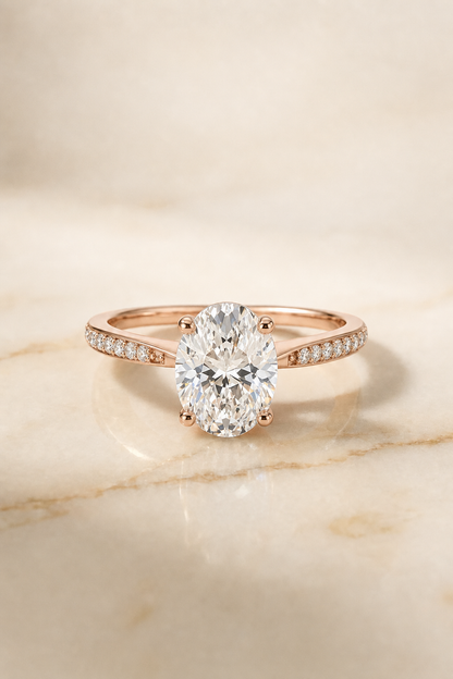 The Carrie Pavé Oval Engagement Ring Setting in 14K Rose Gold