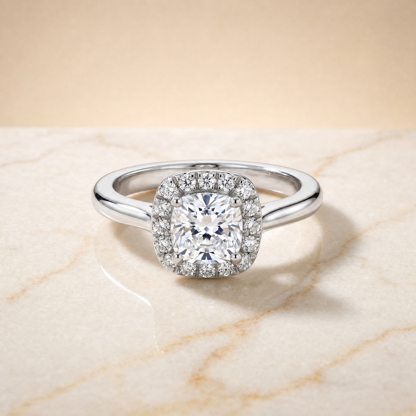 The Kate Classic French Pavé Halo Cushion Cut Engagement Ring Setting in Platinum
