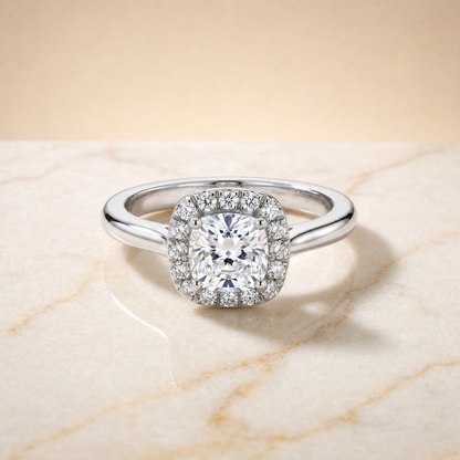 The Kate Classic French Pavé Halo Cushion Cut Engagement Ring Setting in Platinum