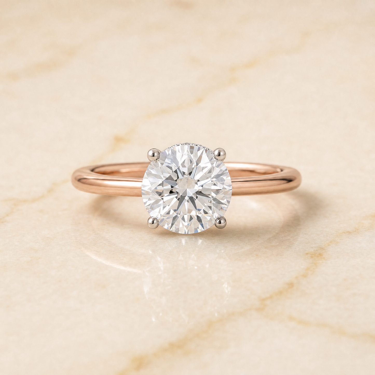 The Dolly Double Hidden Halo Solitaire Round Engagement Ring Setting in 14K Rose Gold