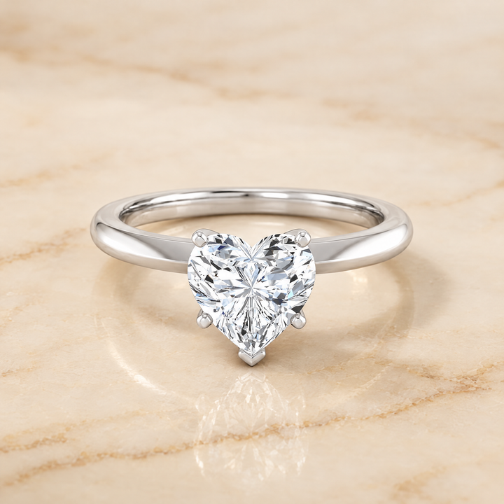 The Isolde Petite Knife Edge Solitaire Heart Engagement Ring Setting in 18K White Gold