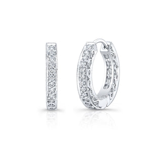 Diamond Hinged Back Filigree Hoop Earrings in 14k White Gold 0.19ctw – side profile | RockHer