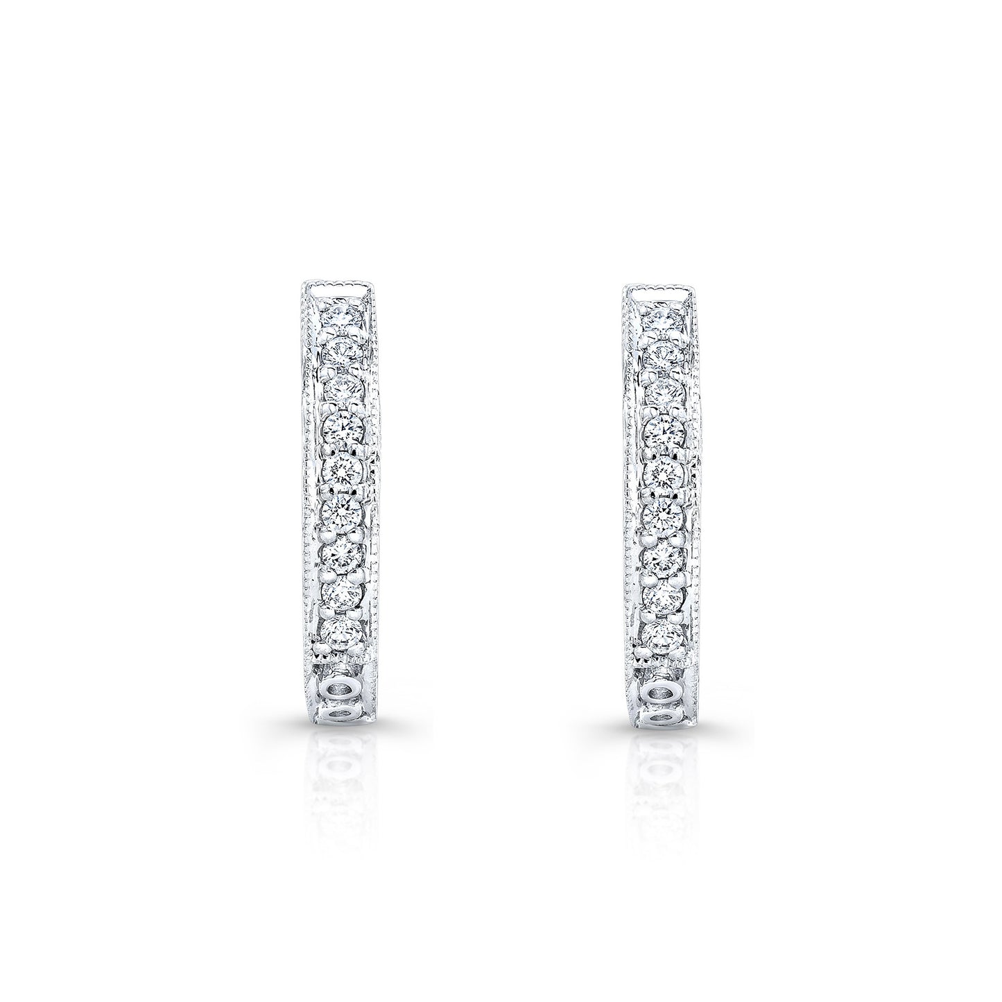 Diamond Hinged Back Filigree Hoop Earrings in 14k White Gold 0.19ctw