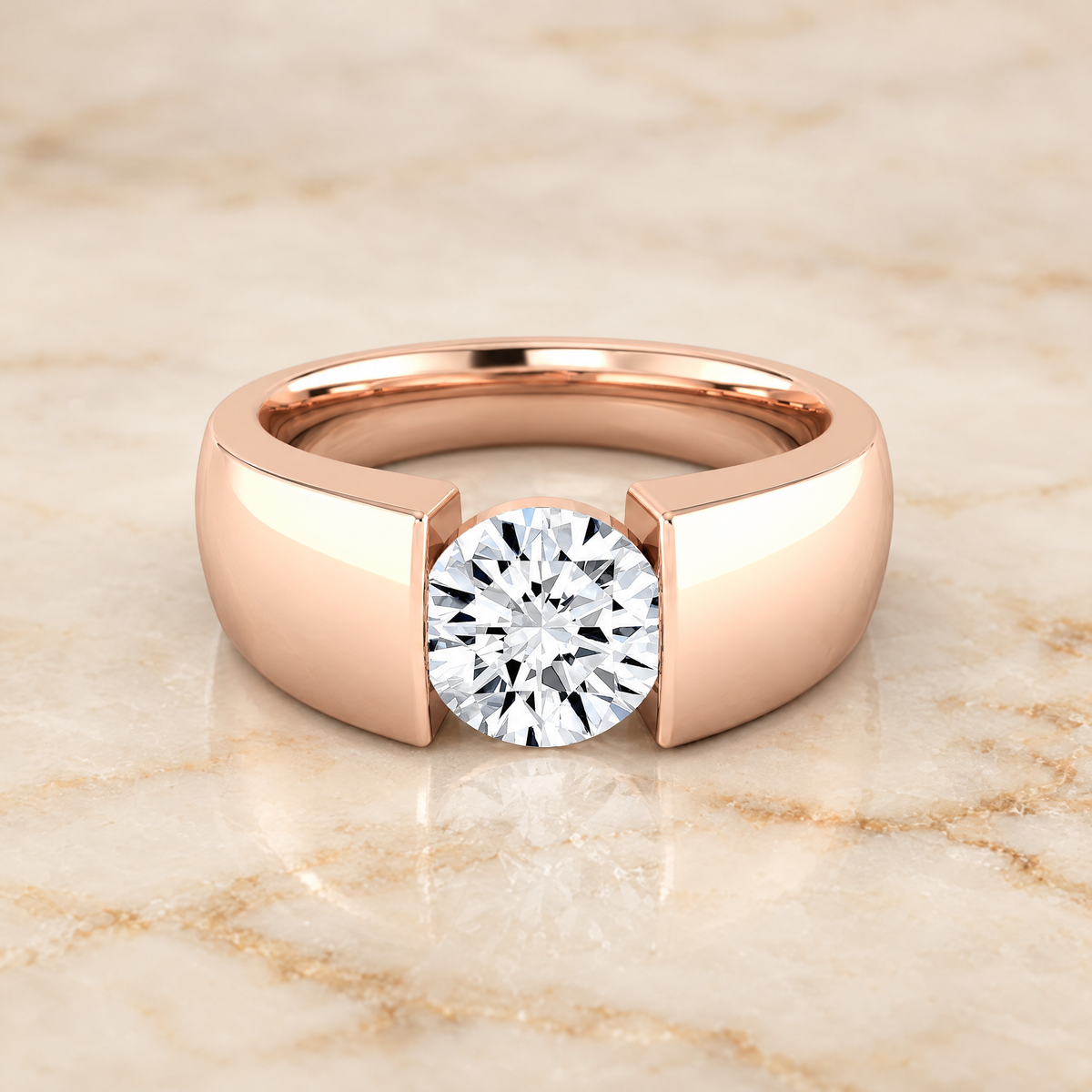 The Lola Cigar Band Solitaire Round Engagement Ring Setting in 14K Rose Gold