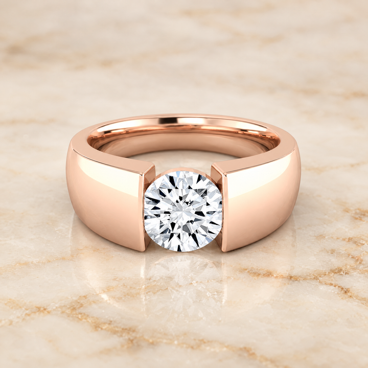 The Lola Cigar Band Solitaire Round Engagement Ring Setting in 14K Rose Gold
