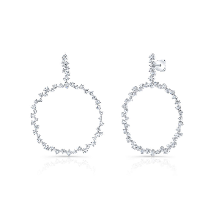 Scattered Diamonds Circle Earrings in 14k White Gold 3.38ctw