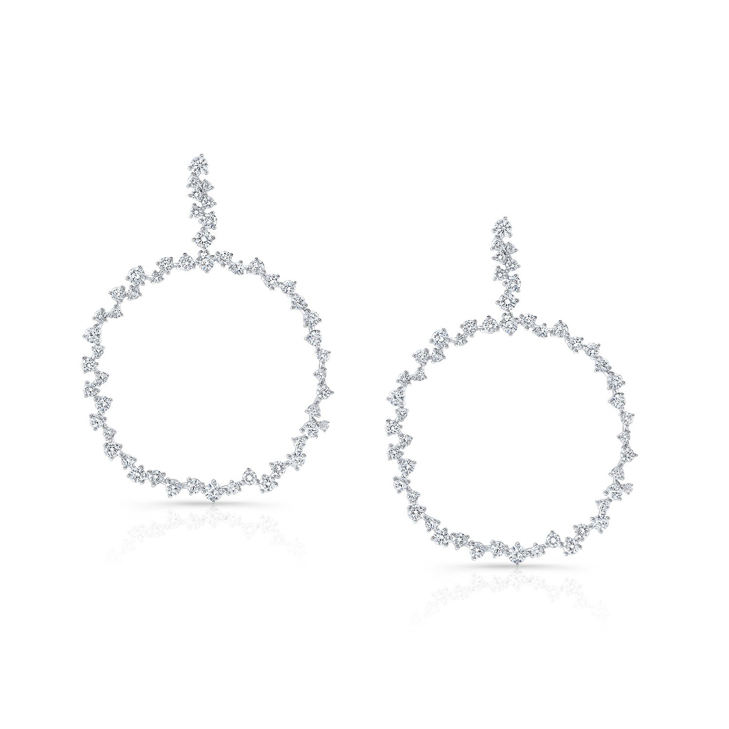 Scattered Diamonds Circle Earrings in 14k White Gold 3.38ctw