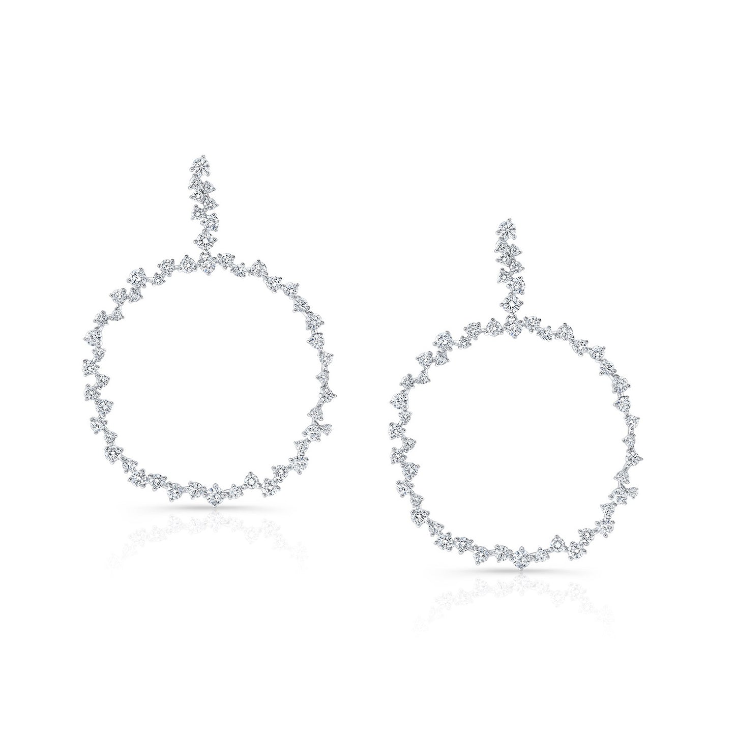 Scattered Diamonds Circle Earrings in 14k White Gold 3.38ctw
