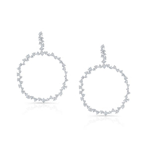Scattered Diamonds Circle Earrings in 14k White Gold 3.38ctw – front view | RockHer