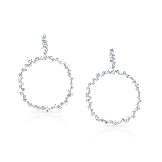 Scattered Diamonds Circle Earrings in 14k White Gold 3.38ctw