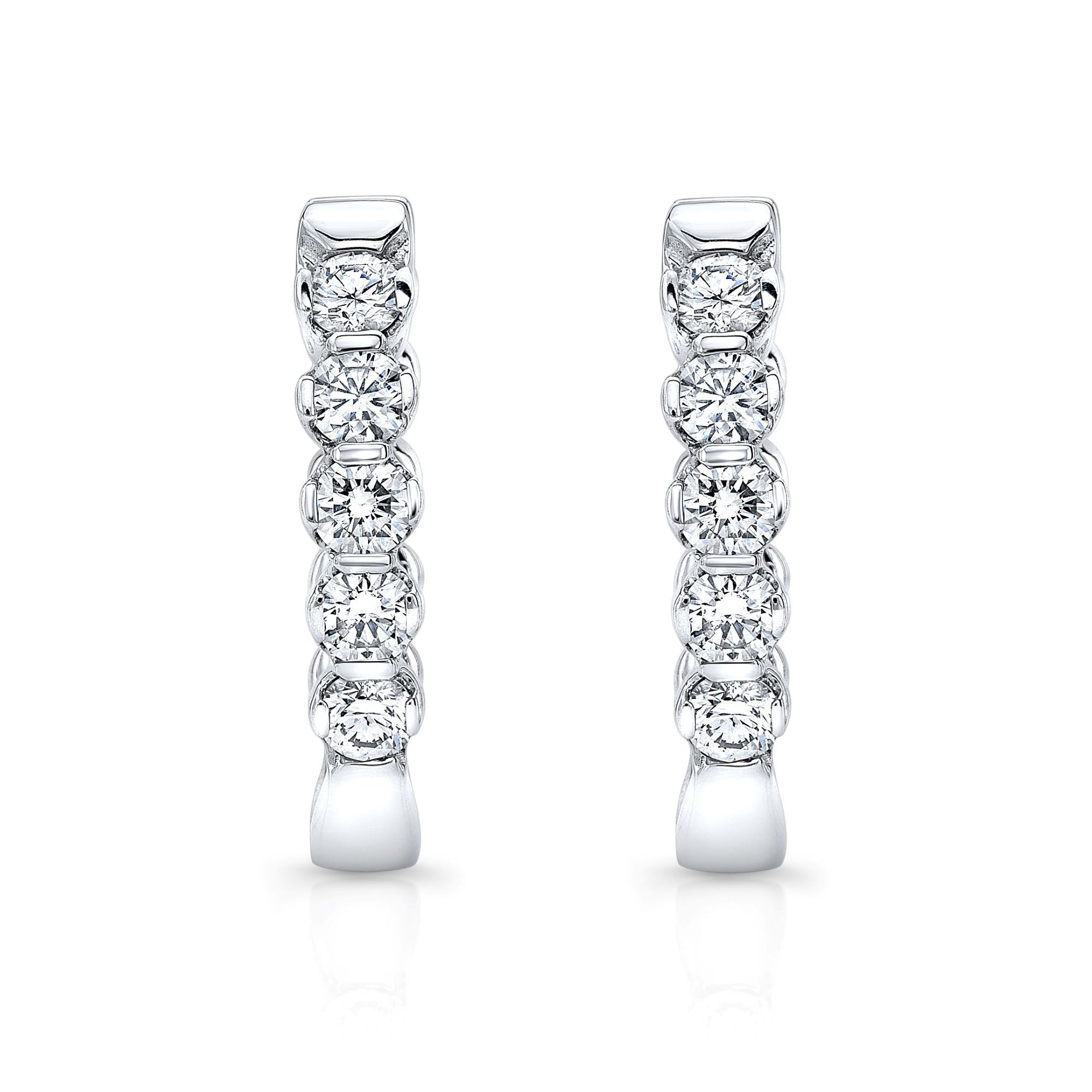 Diamond Hinged Oval Hoop Earrings in 14k White Gold 0.70ctw