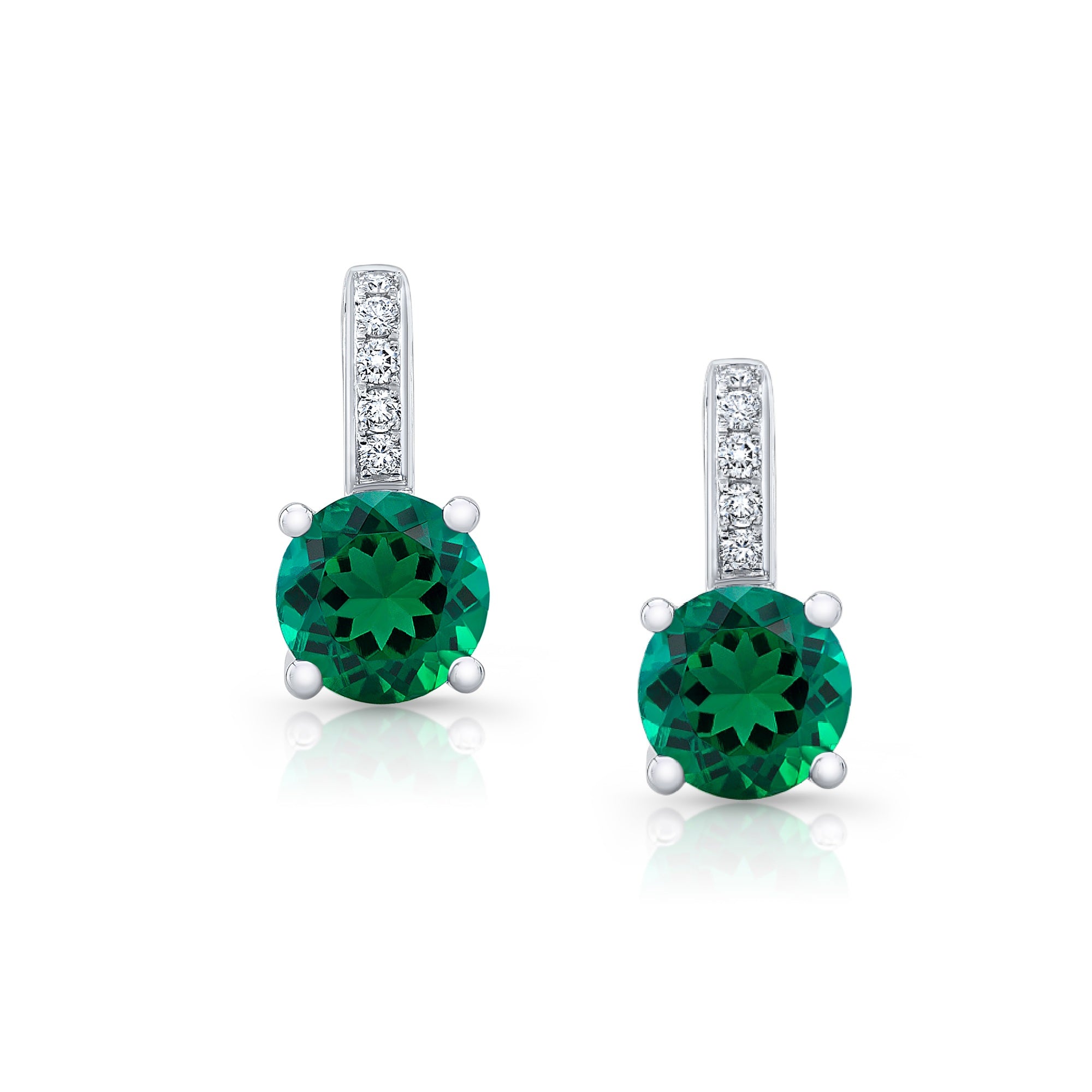 Created Emerald And Diamond Drop Earrings In 14k White Gold