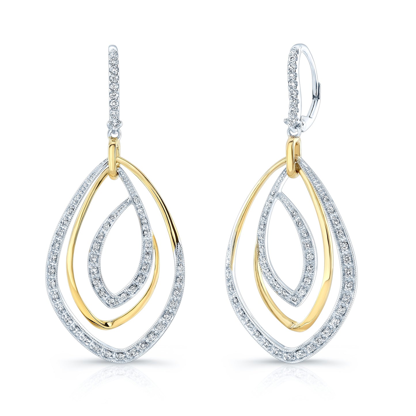 Diamond Overlapping Multi-loop Two Tone Dangle Earrings in 14k Gold 0.50ctw – side profile | RockHer