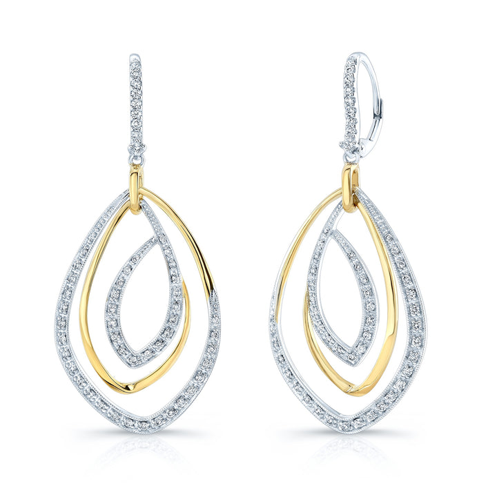 Diamond Overlapping Multi-loop Two Tone Dangle Earrings in 14k Gold 0.50ctw – side profile | RockHer