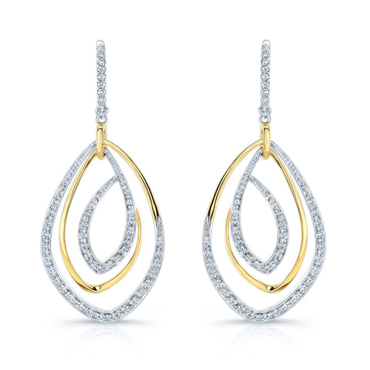 Diamond Overlapping Multi-loop Two Tone Dangle Earrings in 14k Gold 0.50ctw