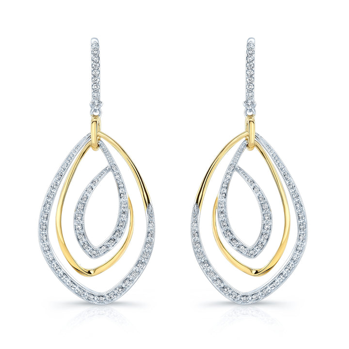 Diamond Overlapping Multi-loop Two Tone Dangle Earrings in 14k Gold 0.50ctw – front view | RockHer