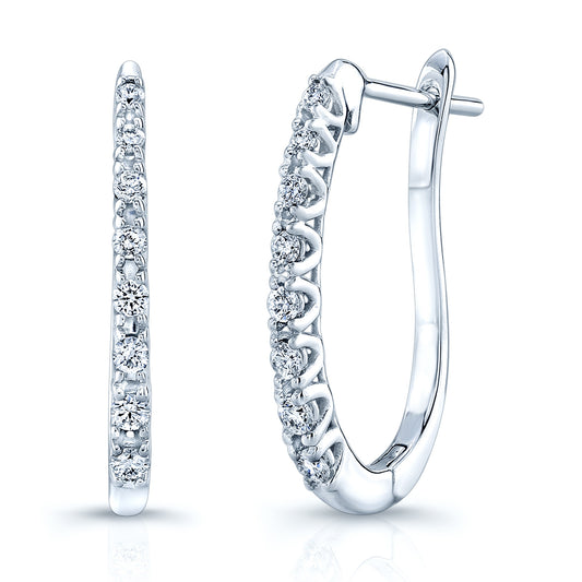 Diamond Hinged Back J Hoop Earrings in 14k White Gold 0.26ctw