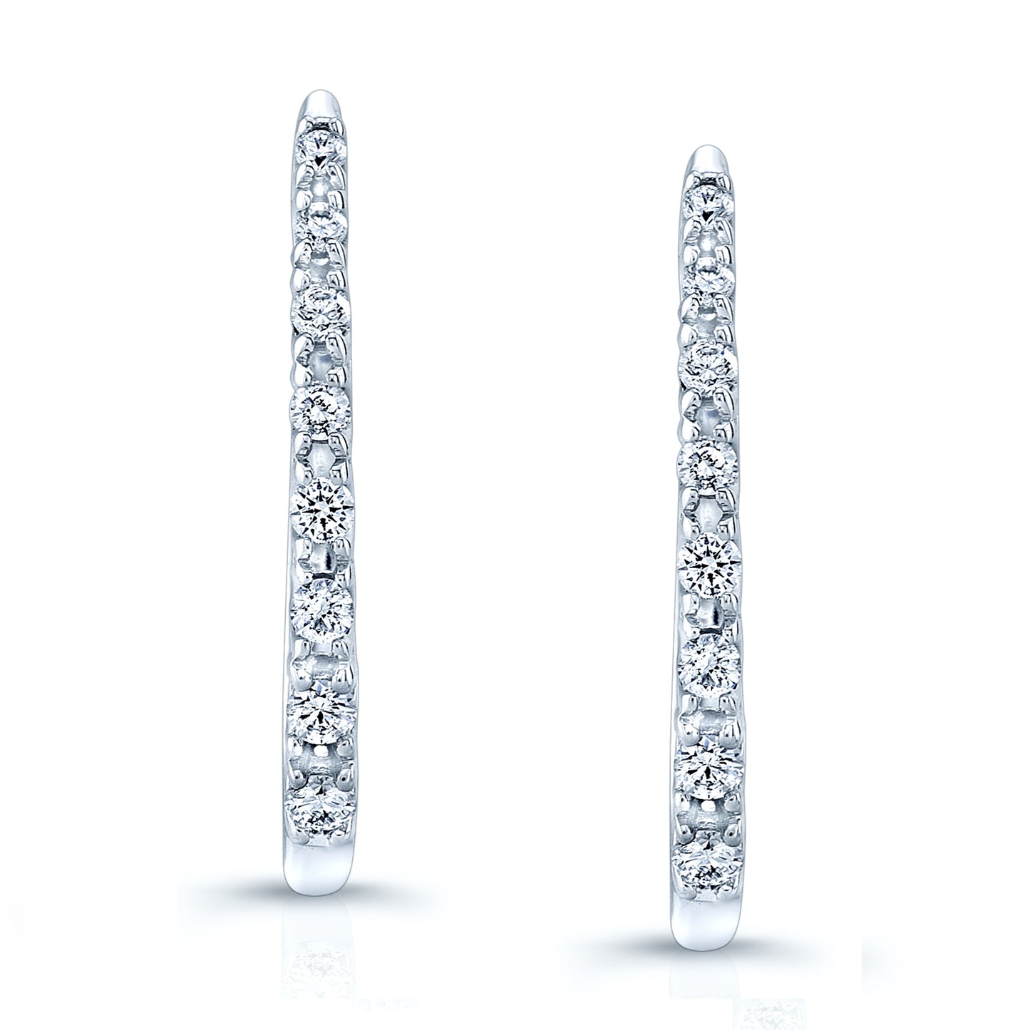 Diamond Hinged Back J Hoop Earrings in 14k White Gold 0.26ctw