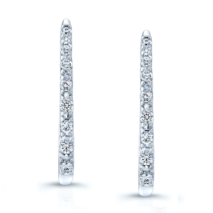 Diamond Hinged Back J Hoop Earrings in 14k White Gold 0.26ctw