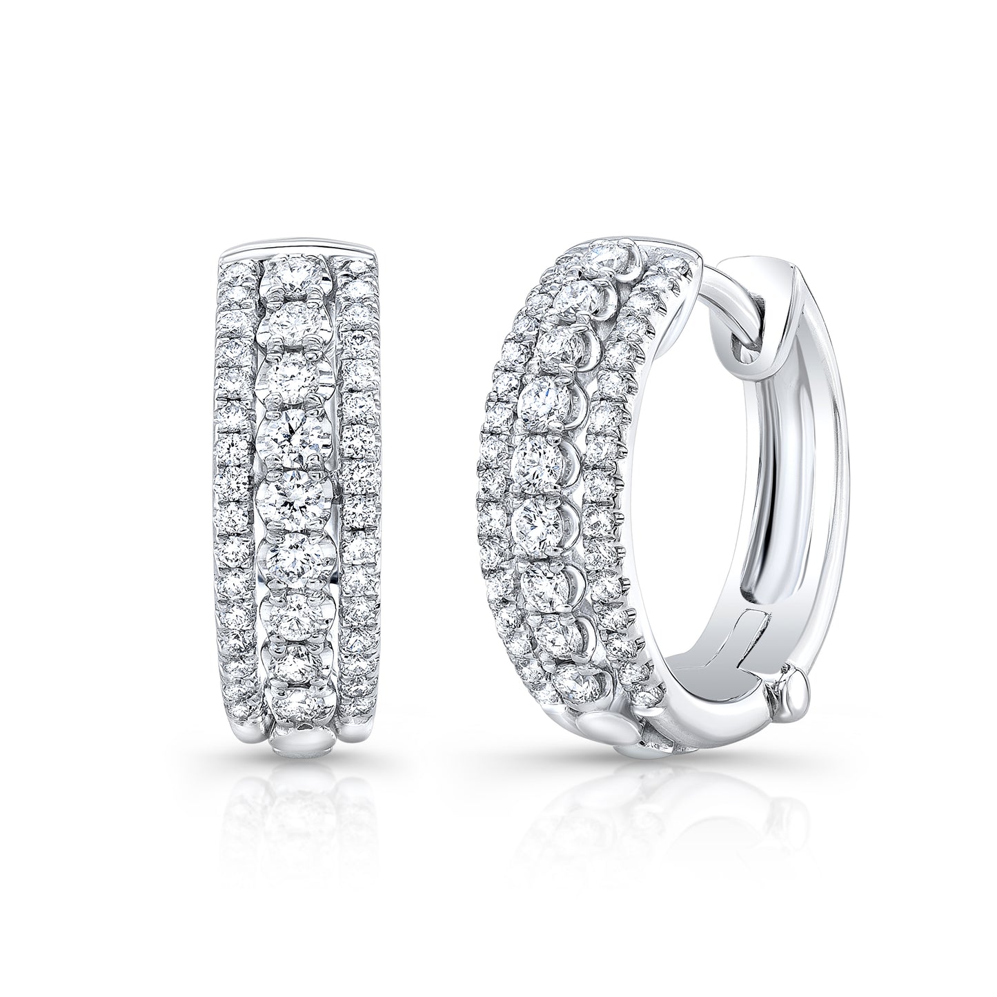 Diamond Hinged Back Huggie Hoop Earrings in 14k White Gold 0.42ctw