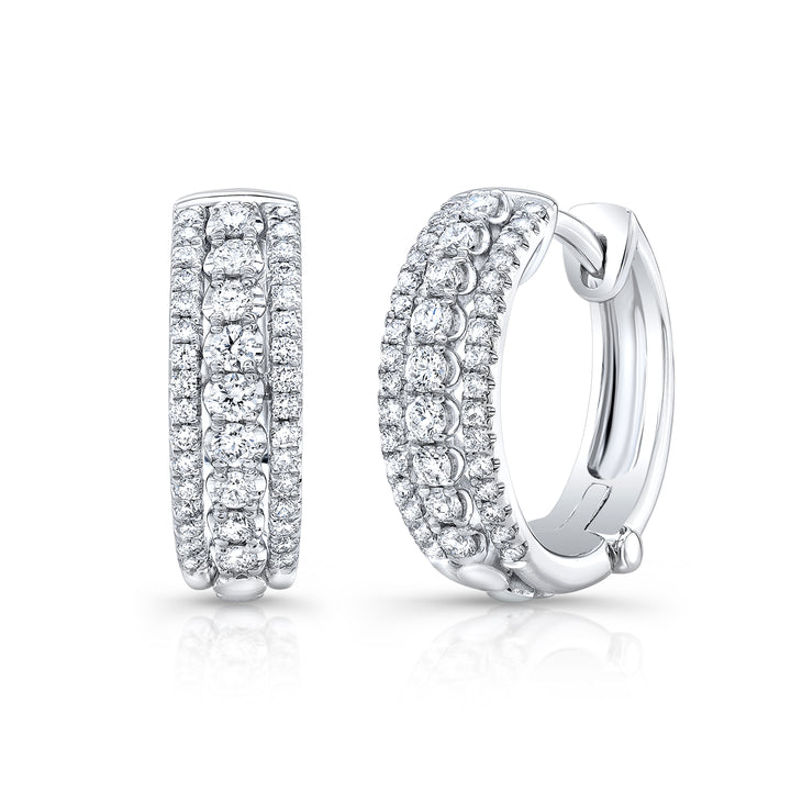 Diamond Hinged Back Huggie Hoop Earrings in 14k White Gold 0.42ctw