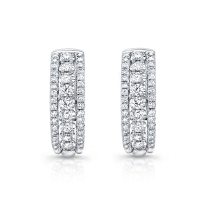Diamond Hinged Back Huggie Hoop Earrings in 14k White Gold 0.42ctw – front view | RockHer